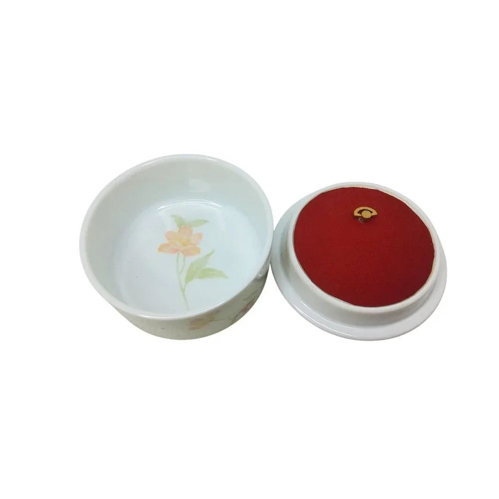 Vintage Japan Made Fine China Floral Round Music Jewelry Box With Lid 